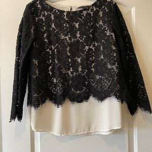 Banana republic black lace in White satin blouse
